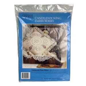 Candamar Designs Candlewicking Embroidery Patchwork Plate Pillow Kit, Lace